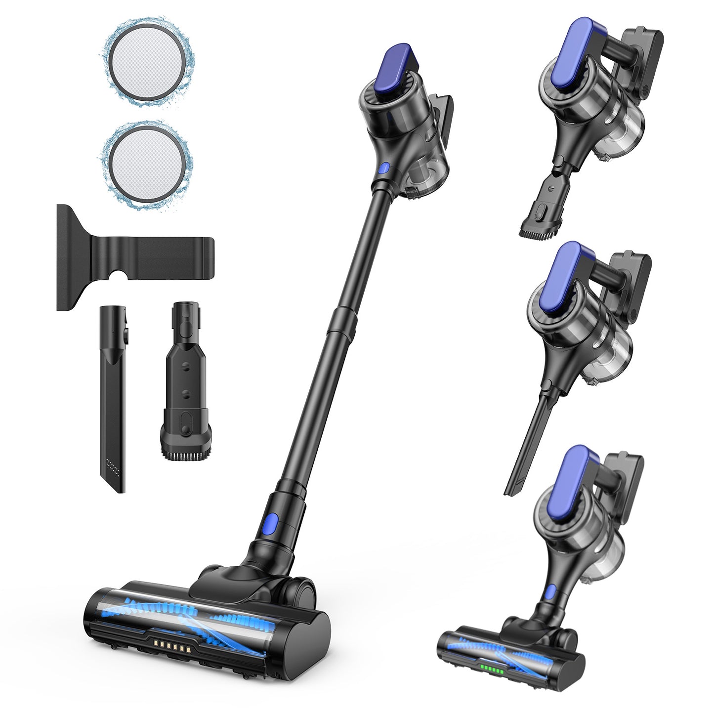 Cordless Stick Vacuum Cleaner, 55Min Cordless Vacuum Cleaners for Home, Powerful Suction Rechargeable Vacuum with Green LED Headlight, Lightweight Stick Vac for Carpet, Hardwood Floors & Pet Hair