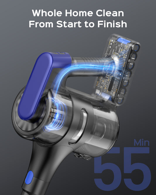 Cordless Stick Vacuum Cleaner, 55Min Cordless Vacuum Cleaners for Home, Powerful Suction Rechargeable Vacuum with Green LED Headlight, Lightweight Stick Vac for Carpet, Hardwood Floors & Pet Hair