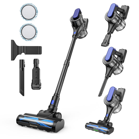 Cordless Stick Vacuum Cleaner, 55Min Cordless Vacuum Cleaners for Home, Powerful Suction Rechargeable Vacuum with Green LED Headlight, Lightweight Stick Vac for Carpet, Hardwood Floors & Pet Hair