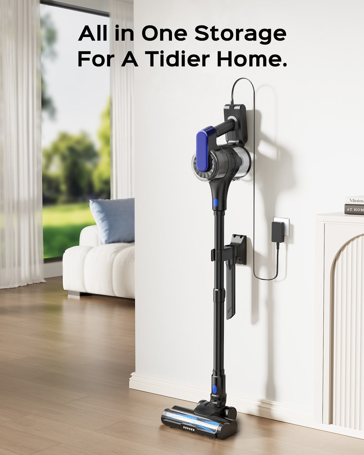 Cordless Stick Vacuum Cleaner, 55Min Cordless Vacuum Cleaners for Home, Powerful Suction Rechargeable Vacuum with Green LED Headlight, Lightweight Stick Vac for Carpet, Hardwood Floors & Pet Hair
